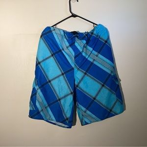 Beverly Hills Polo Club Mens Swim Trunks Size XL Baby Blue Navy & White